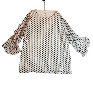 Calvin Klein Womens Polka Dot Ruffle Sleeve Blouse White Black L M9CAZ681